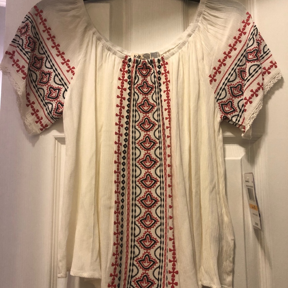 Red, white, and blue baby doll top.